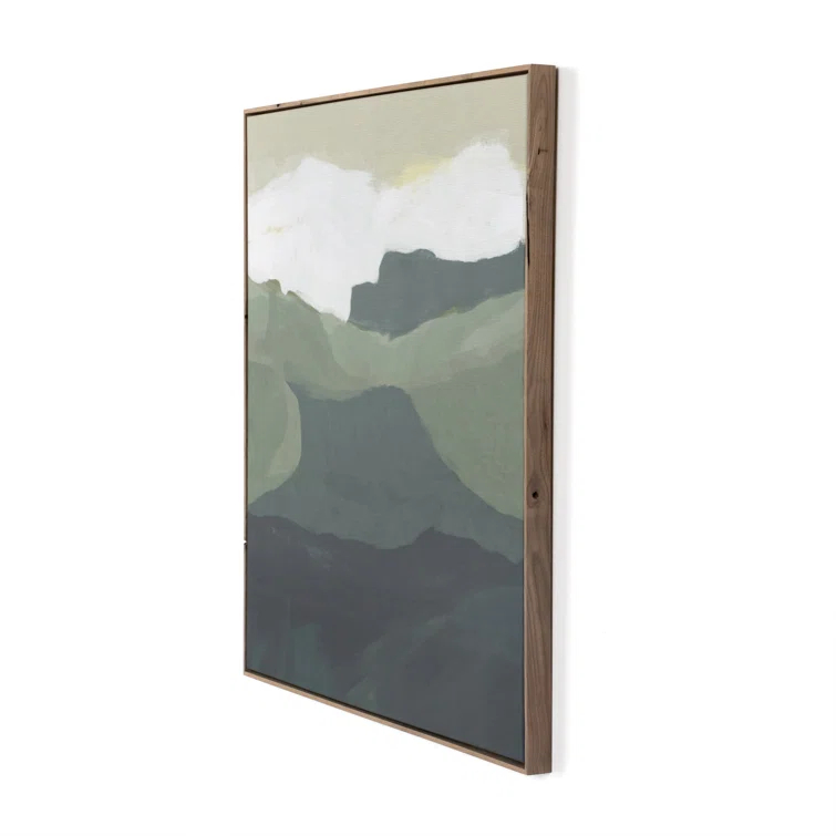 Surrey Green Landscape Print on Canvas with Walnut Frame