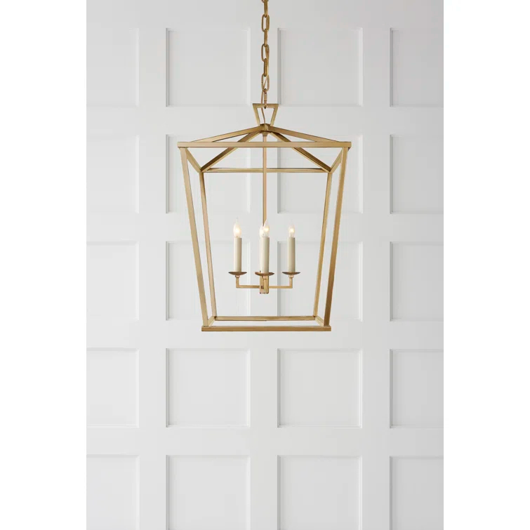 Antique Brass and Glass 4-Light Chandelier