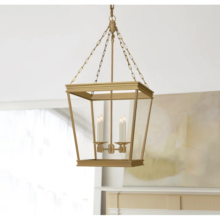Antique Brass and Glass 34.5" Indoor/Outdoor Lantern Pendant