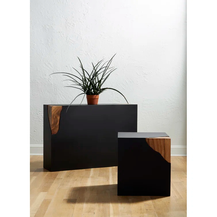 Cornered 48" Black Iron Console Table with Natural Wood Accent