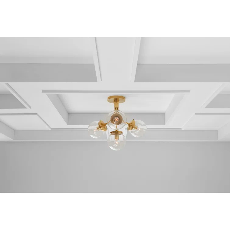 Prescott Soft Brass and Clear Glass Globe Semi Flush Mount Light