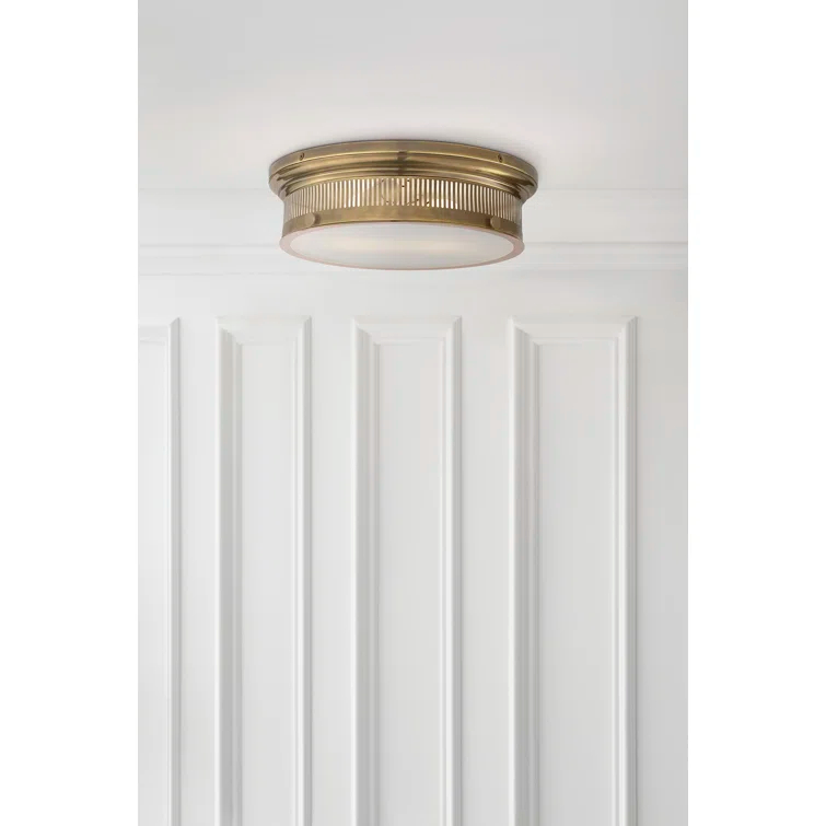 Alderly Antique Brass 16" Flush Mount Ceiling Light with White Glass