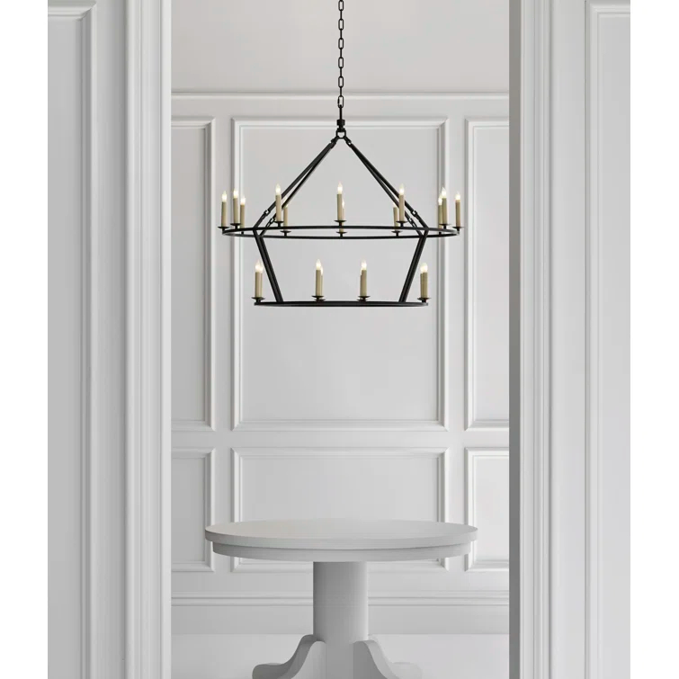 Elegant Nickel and Crystal 33" Plug-in Candle Chandelier