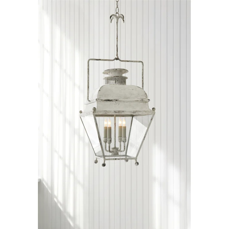 Old White Glass Four Light Lantern Pendant