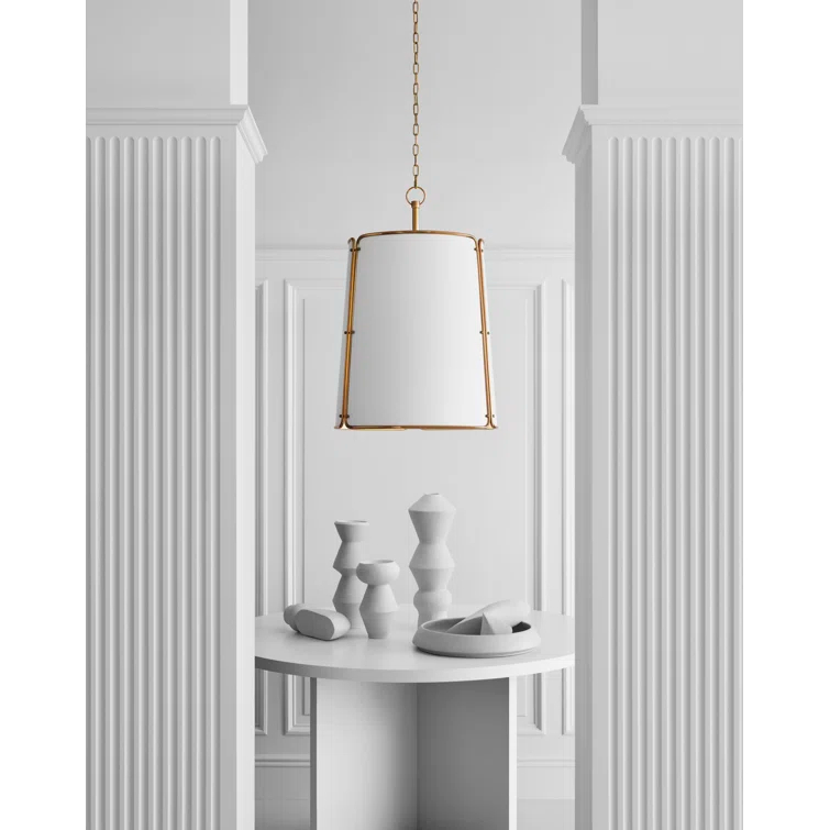 Hastings 36.5" Hand-Rubbed Antique Brass Drum Pendant with White Shade