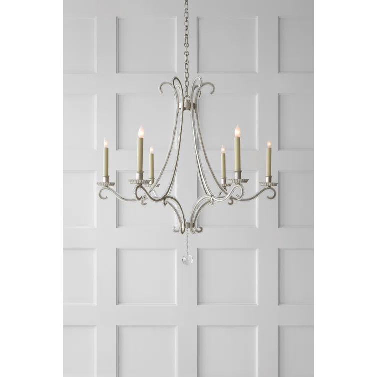 Elegant Crystal Bead 33'' Candle Chandelier in Burnished Silver
