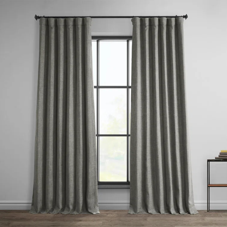 Textured Faux Linen Rod Pocket Room Darkening Curtains for Bedroom & Living Room Curtains - Single Panel Drapes