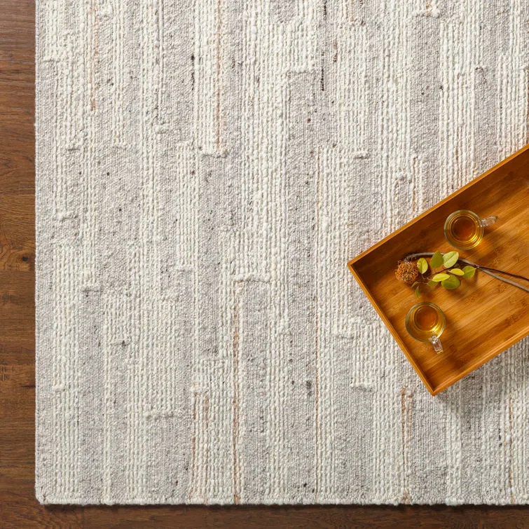 Gray Rectangular Handmade Wool and Viscose Area Rug, 8'10" x 12'