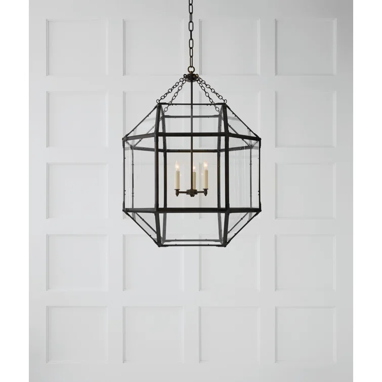 Large Clear Glass and Antique Zinc Lantern Pendant