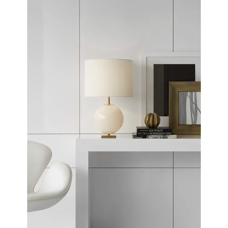 Elsie Yellow Glass Globe Table Lamp with Linen Shade