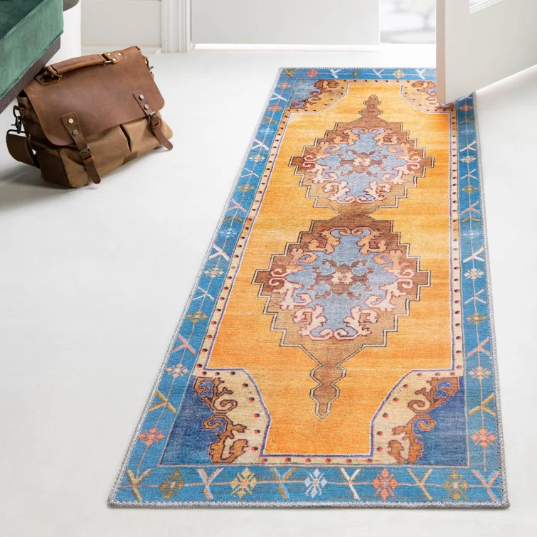Machine Woven Chenille Area Rug in Orange