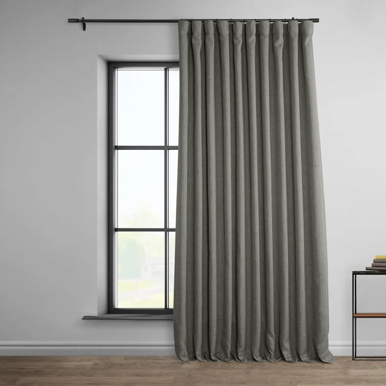 Textured Faux Linen Rod Pocket Room Darkening Curtains for Bedroom & Living Room Curtains - Single Panel Drapes