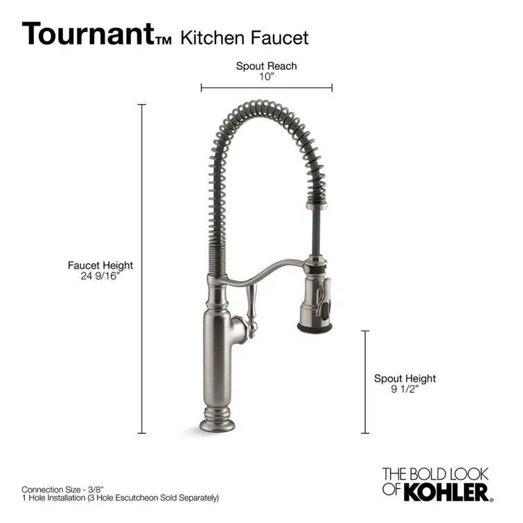 Kohler Tournant® Single Handle Semi-Professional Pre-Rinse Kitchen Faucet with Three-Function Pull Down Sprayer