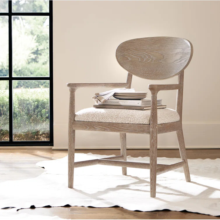 Marcona Finish Handcrafted Wood Arm Chair with Upholstered Seat