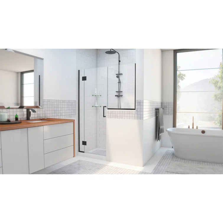 Unidoor-X 64" W x 72" H Hinged Frameless Shower Door with ClearMax™ Technology