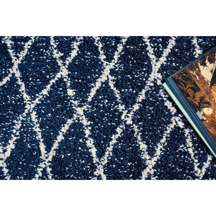Rectangle Giorgio Geometric Handmade Flatweave Recycled P.E.T. Area Rug in Navy/Ivory