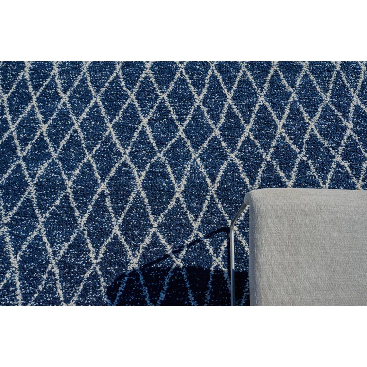 Rectangle Giorgio Geometric Handmade Flatweave Recycled P.E.T. Area Rug in Navy/Ivory
