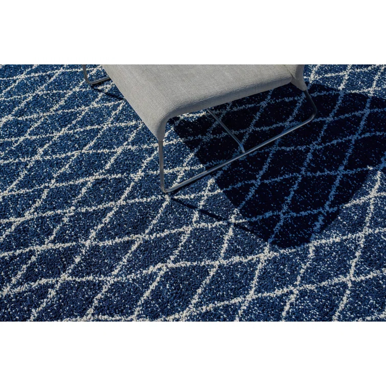 Rectangle Giorgio Geometric Handmade Flatweave Recycled P.E.T. Area Rug in Navy/Ivory