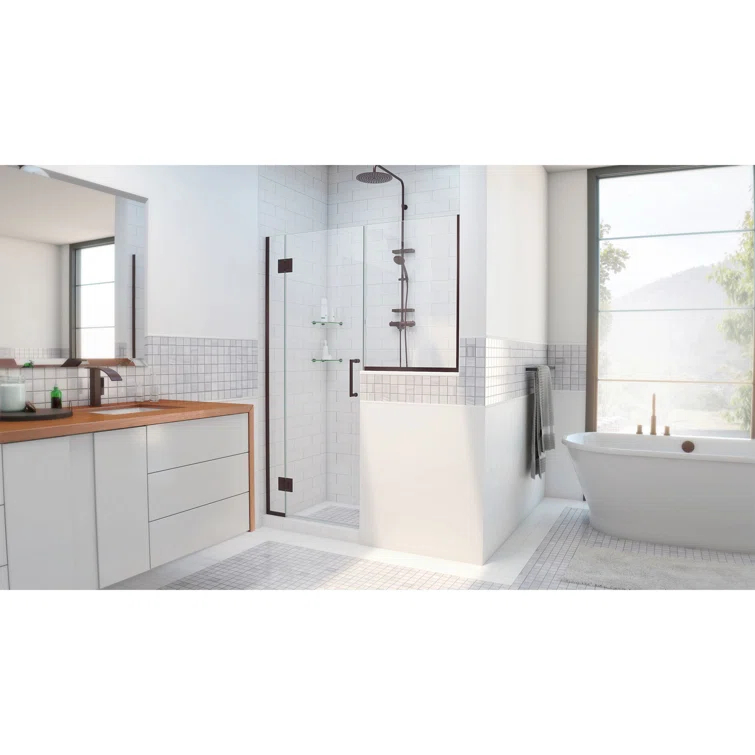 Unidoor-X 66" W x 72" H Frameless Shower Door with Fixed Panel