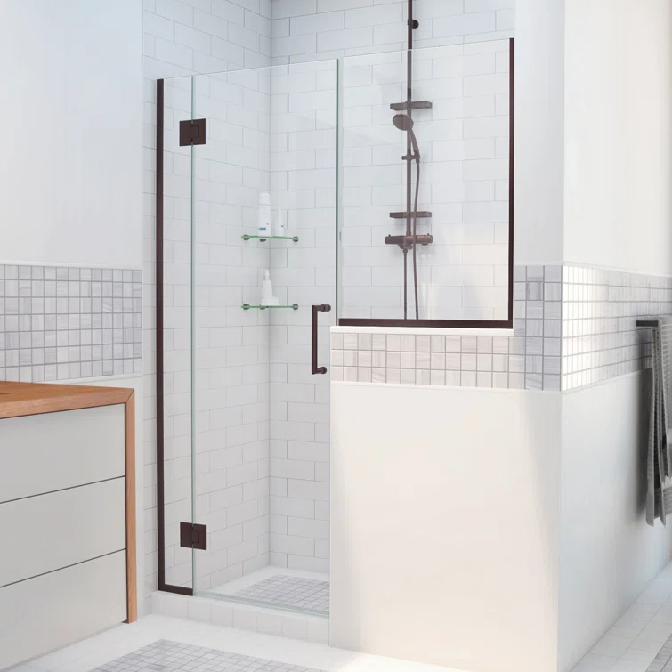Unidoor-X 66" W x 72" H Frameless Shower Door with Fixed Panel