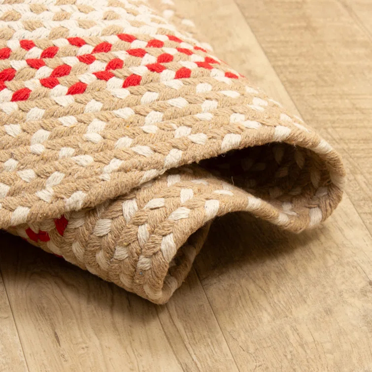 Farmhouse Braided Cotton Beige / Red Area Rug