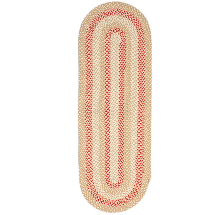 Farmhouse Braided Cotton Beige / Red Area Rug