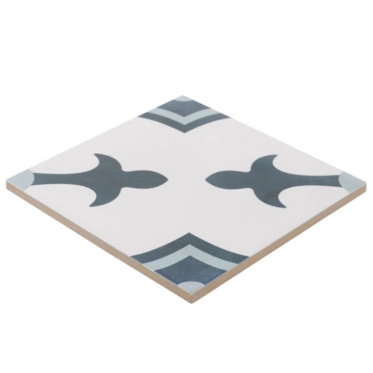 Plumeria Blue and White Square 9 in. x 9 in. Matte Porcelain Floor and Wall Tile (10.65 sq. ft./ Case)