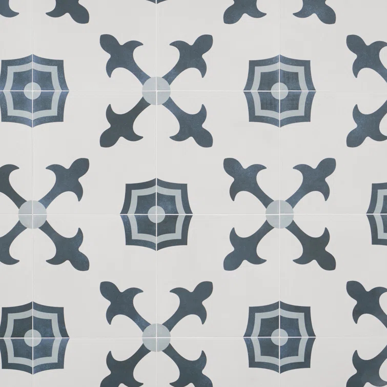 Plumeria Blue and White Square 9 in. x 9 in. Matte Porcelain Floor and Wall Tile (10.65 sq. ft./ Case)