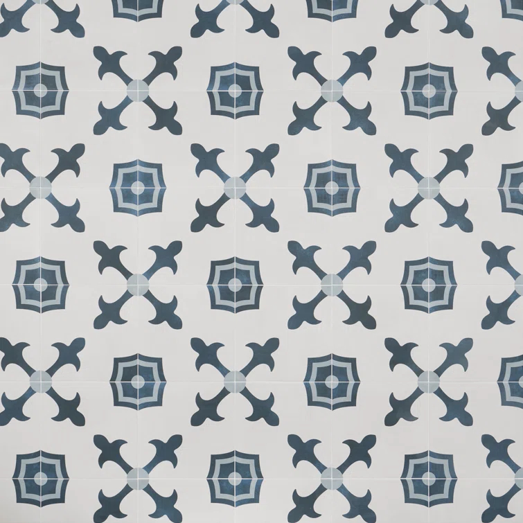 Plumeria Blue and White Square 9 in. x 9 in. Matte Porcelain Floor and Wall Tile (10.65 sq. ft./ Case)