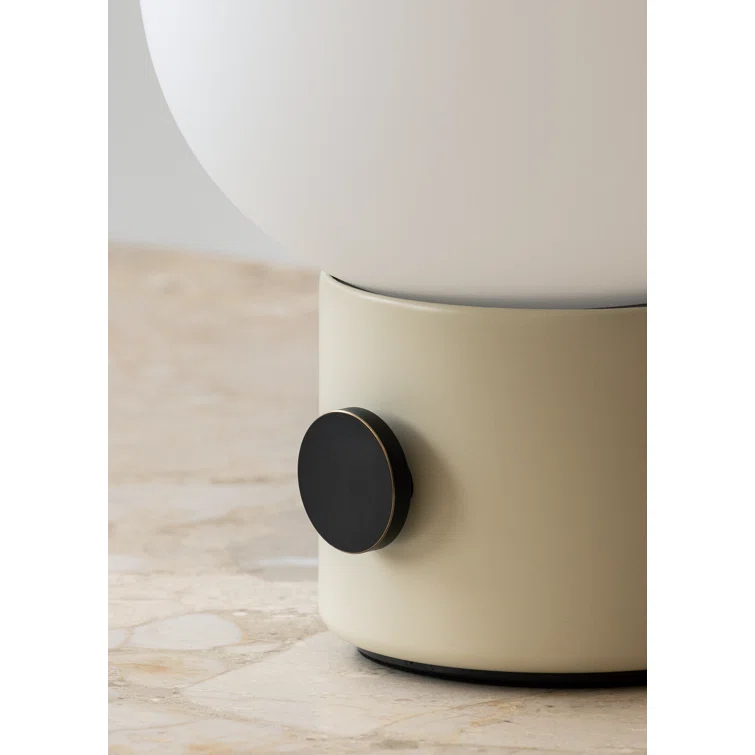 Alabaster White Cordless Steel Table Lamp with Mouth Blown Glass Shade