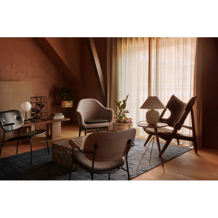 Sleek Geometric Black Metal Co Armchair with Optional Veneer Armrests