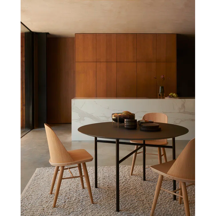 Round Dark Stained Oak Scandinavian Dining Table for Eight
