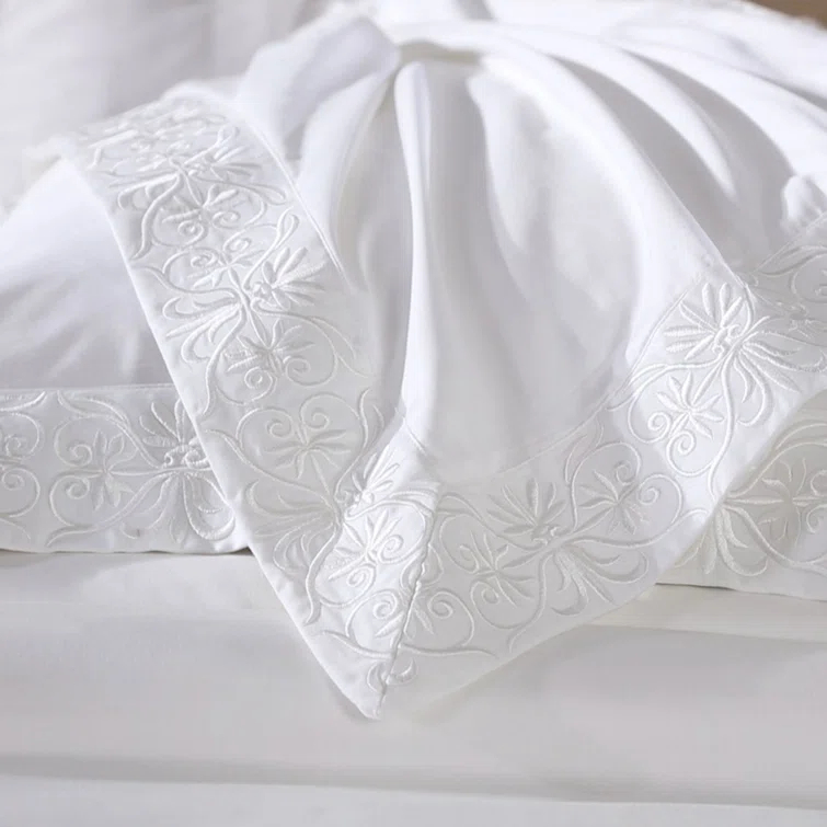Ariane White Cotton Queen Duvet Cover Set with Embroidery