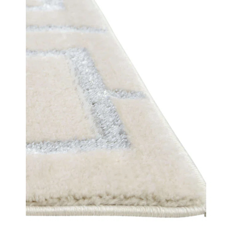 Glam Geometric White Silver Area Rug