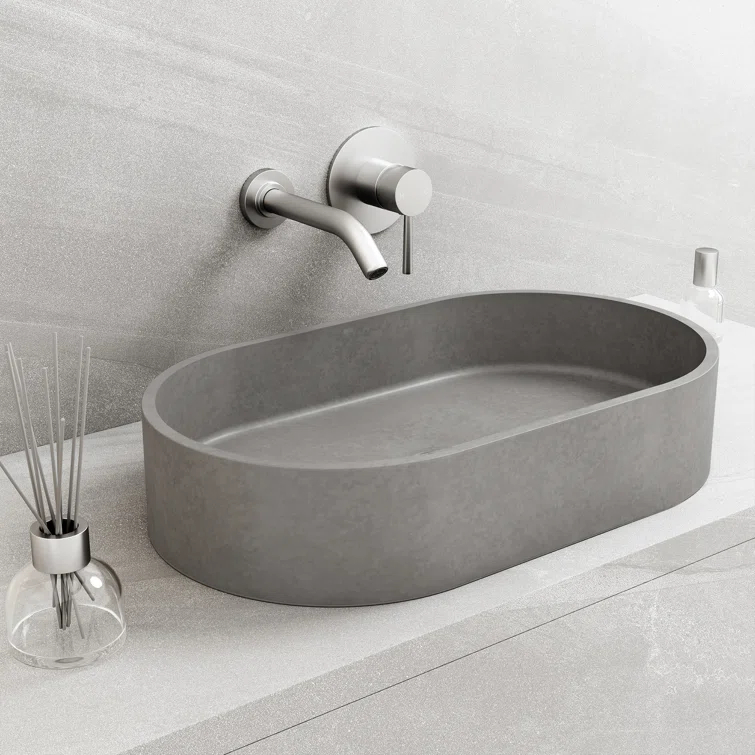Sagrada Gothic 24" L x 14" W x 5" H Gray Handmade Oval Vessel Bathroom Sink
