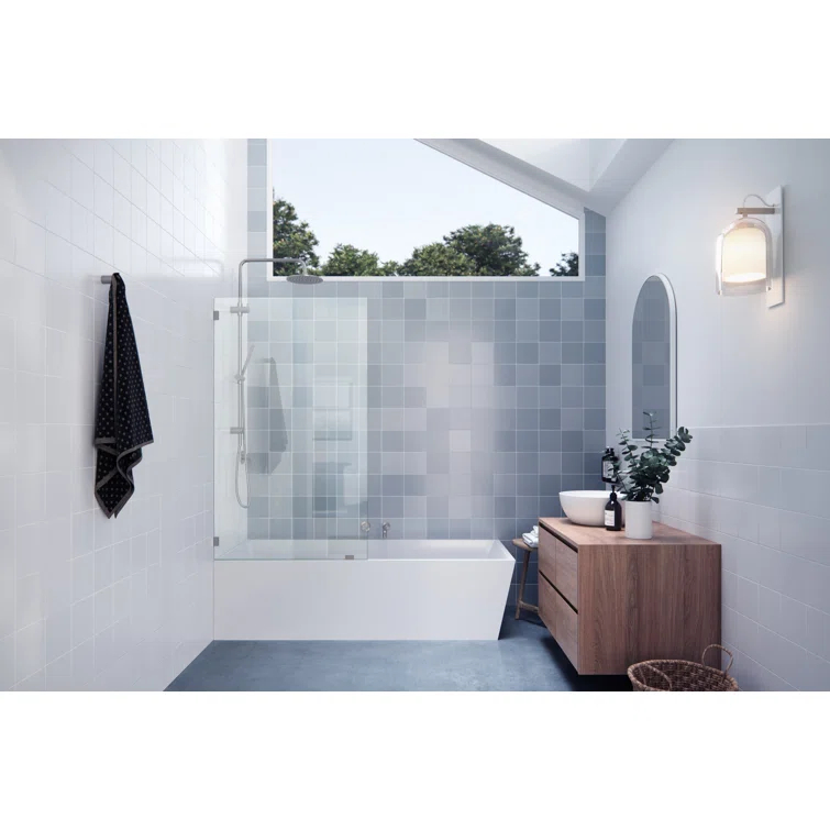Vela 34 in. x 58.25 in. Frameless Single Fixed Bath Panel
