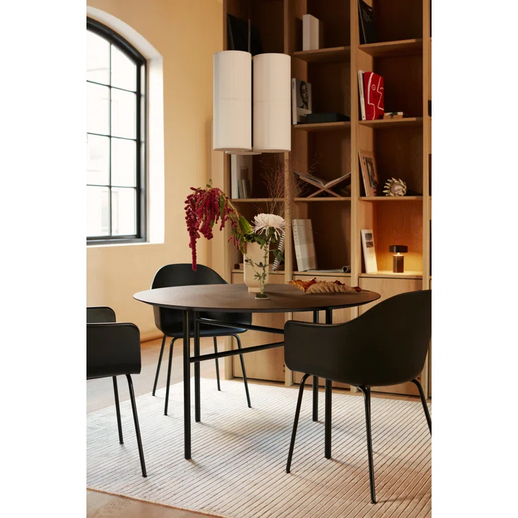 Round Dark Stained Oak Scandinavian Dining Table for Eight