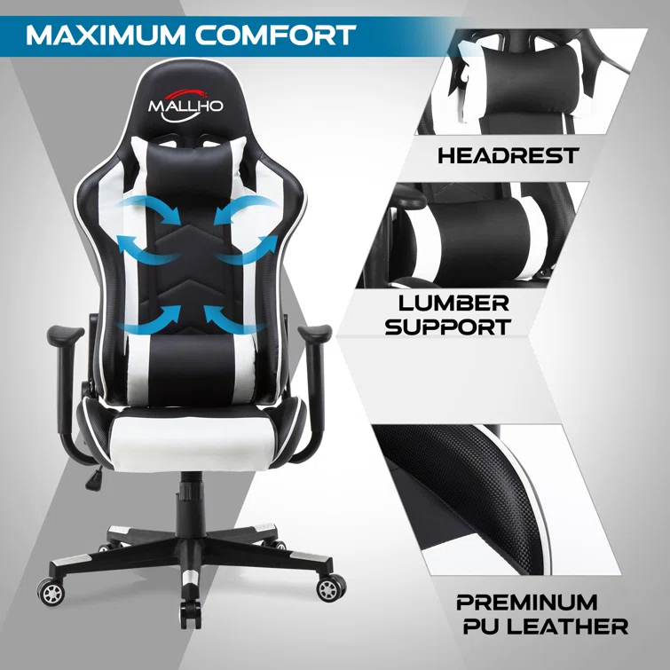 Polar Aurora Adjustable Ergonomic Faux Leather Swiveling PC & Racing Game Chair
