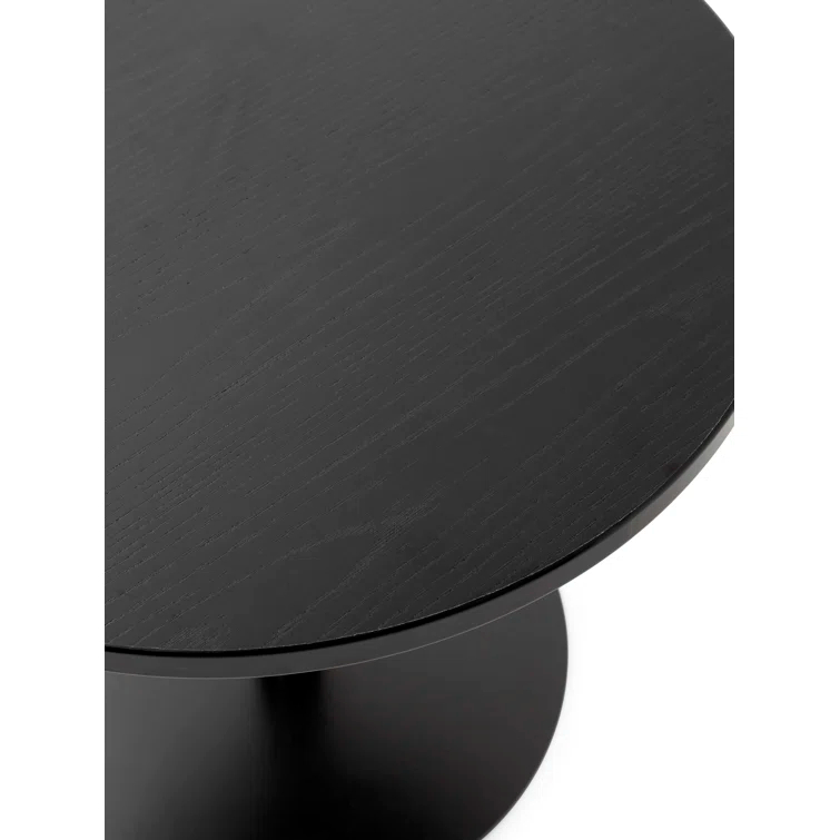 Round Black Stained Oak and Marble Extendable Dining Table