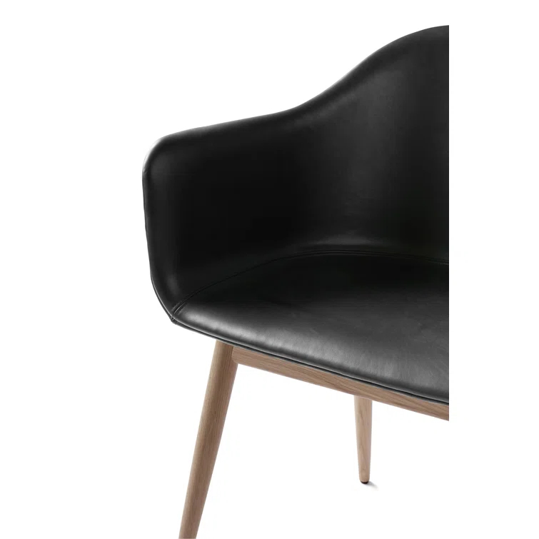 Dakar Black Genuine Leather Arm Chair with Oak Legs