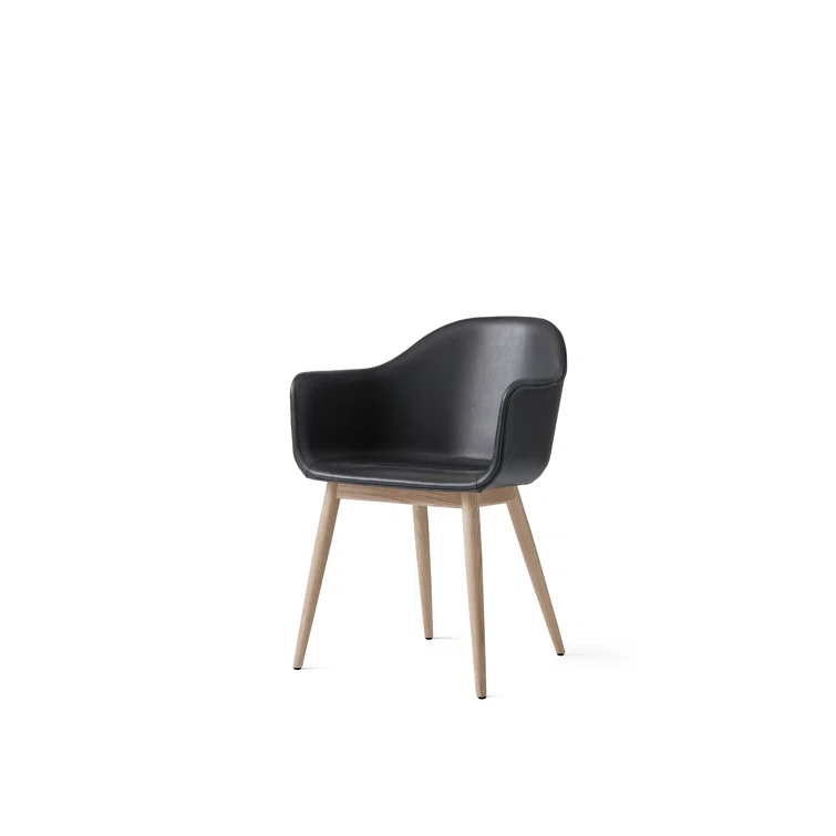 Dakar Black Genuine Leather Arm Chair with Oak Legs