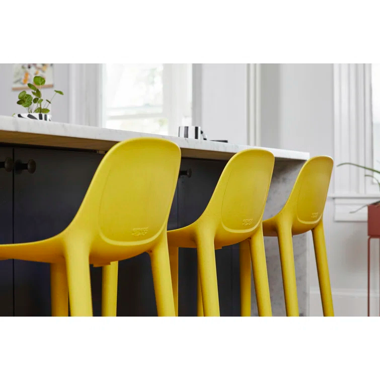 Yellow Reclaimed Wood and Polypropylene Bar Stool