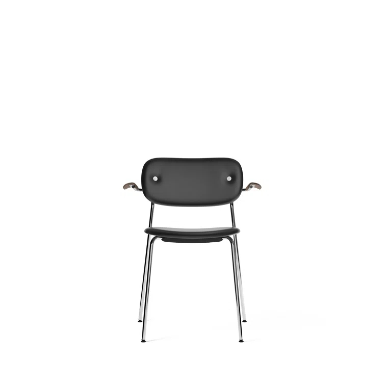 Cozy Minimalist Black Leather and Chrome Dining Chair with Armrests