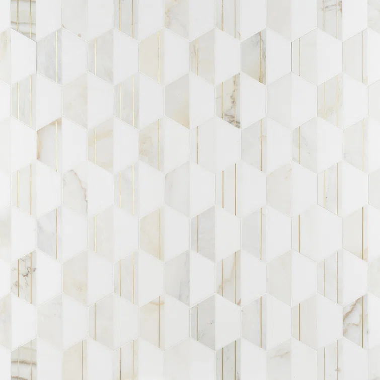 Meld 10.43" x 12.04" Marble and Brass Mosaic Hexagon Tile (0.87 Sq. Ft. / Sheet)