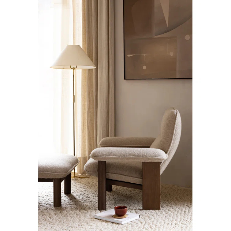 Brasilia 29.1" Wide Walnut and Beige Genuine Leather Ottoman