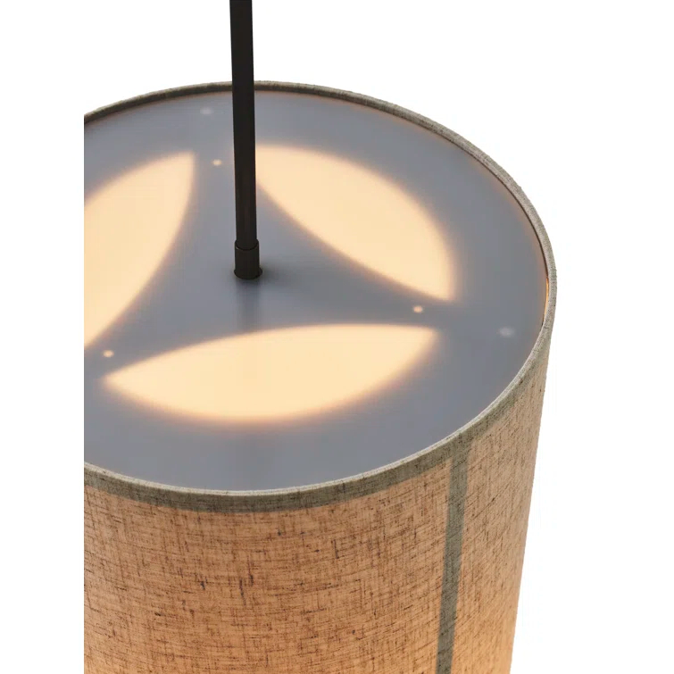 Bronzed Brass Drum Pendant Light with Raw Fabric Shade