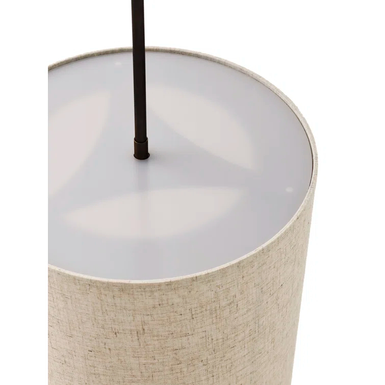 Bronzed Brass Drum Pendant Light with Raw Fabric Shade