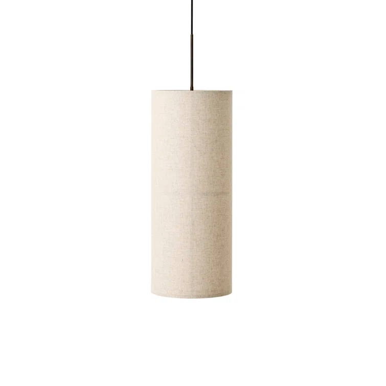 Bronzed Brass Drum Pendant Light with Raw Fabric Shade