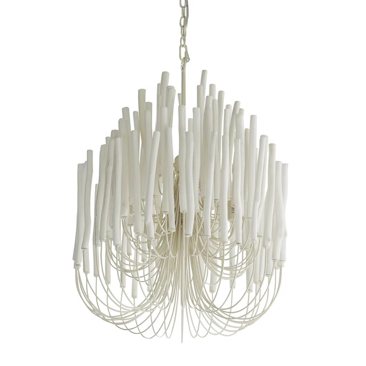 Whitewashed Wood 5-Light Chandelier with Curved Iron Arms