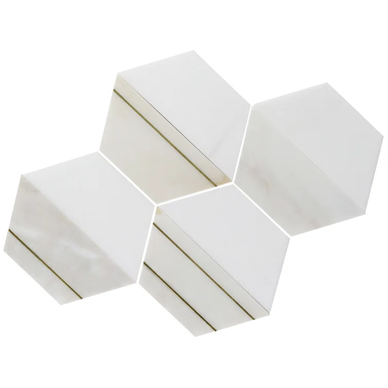 Meld 10.43" x 12.04" Marble and Brass Mosaic Hexagon Tile (0.87 Sq. Ft. / Sheet)